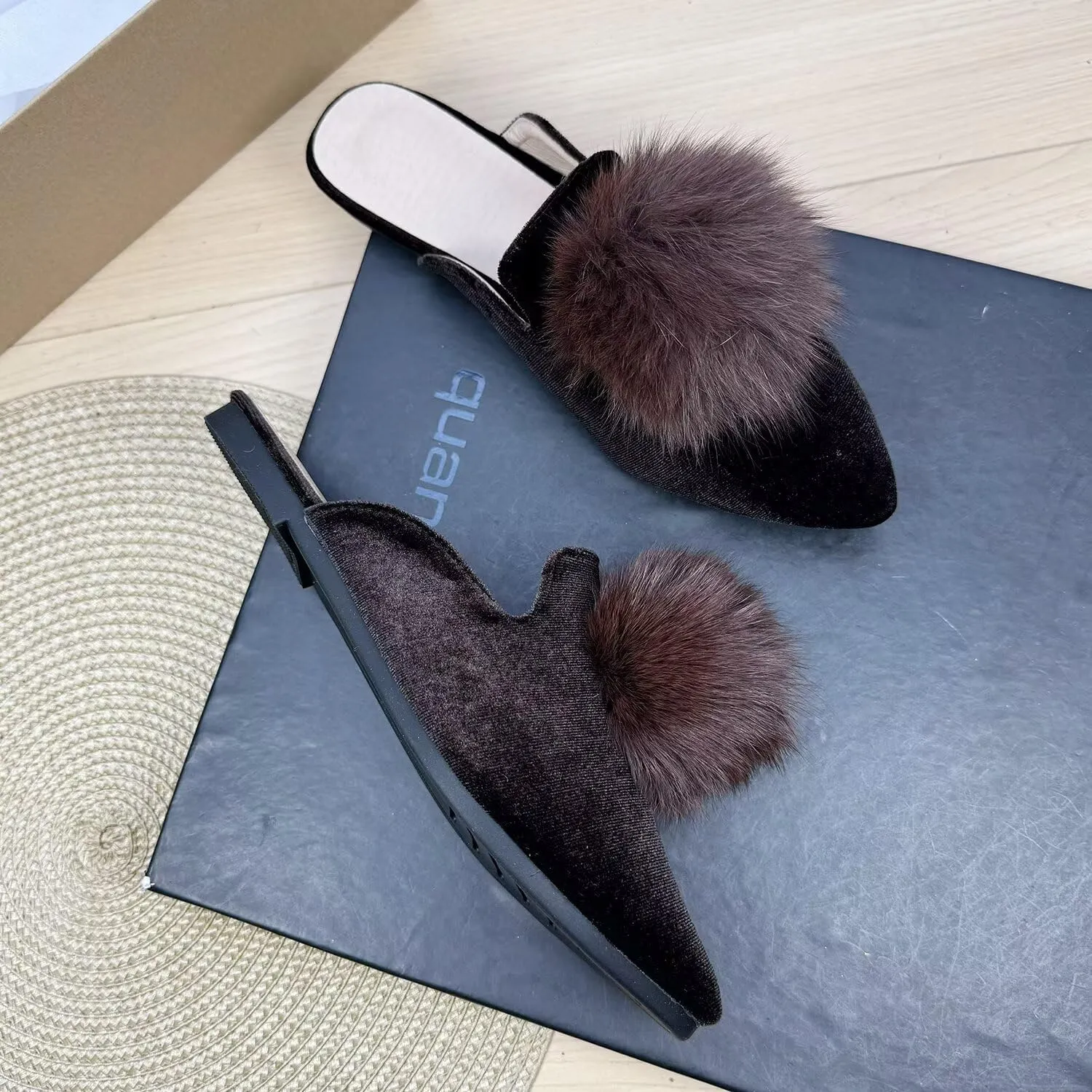Hee grand Women's Mules Bowknot Suede Comfortable Slip On Flats Closed Pointed Toe Backless Loafers Mules for Women