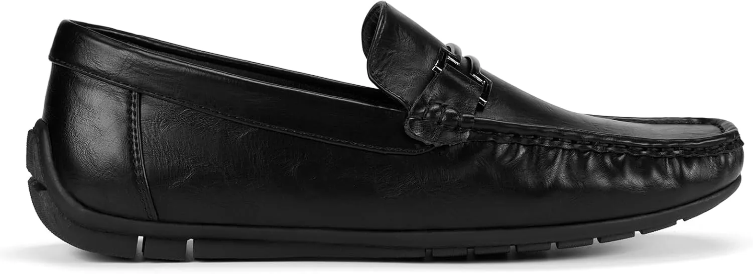 HEEZ Men's Loafers, Casual Slip On Shoes, Soft Penny Loafers, Comfortable Flats Dress Shoes, Leather Driving Boat Shoes with Arch Support, Square Toe, TPR Anti-Slip Outsole