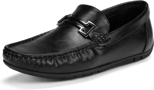 HEEZ Men's Loafers, Casual Slip On Shoes, Soft Penny Loafers, Comfortable Flats Dress Shoes, Leather Driving Boat Shoes with Arch Support, Square Toe, TPR Anti-Slip Outsole
