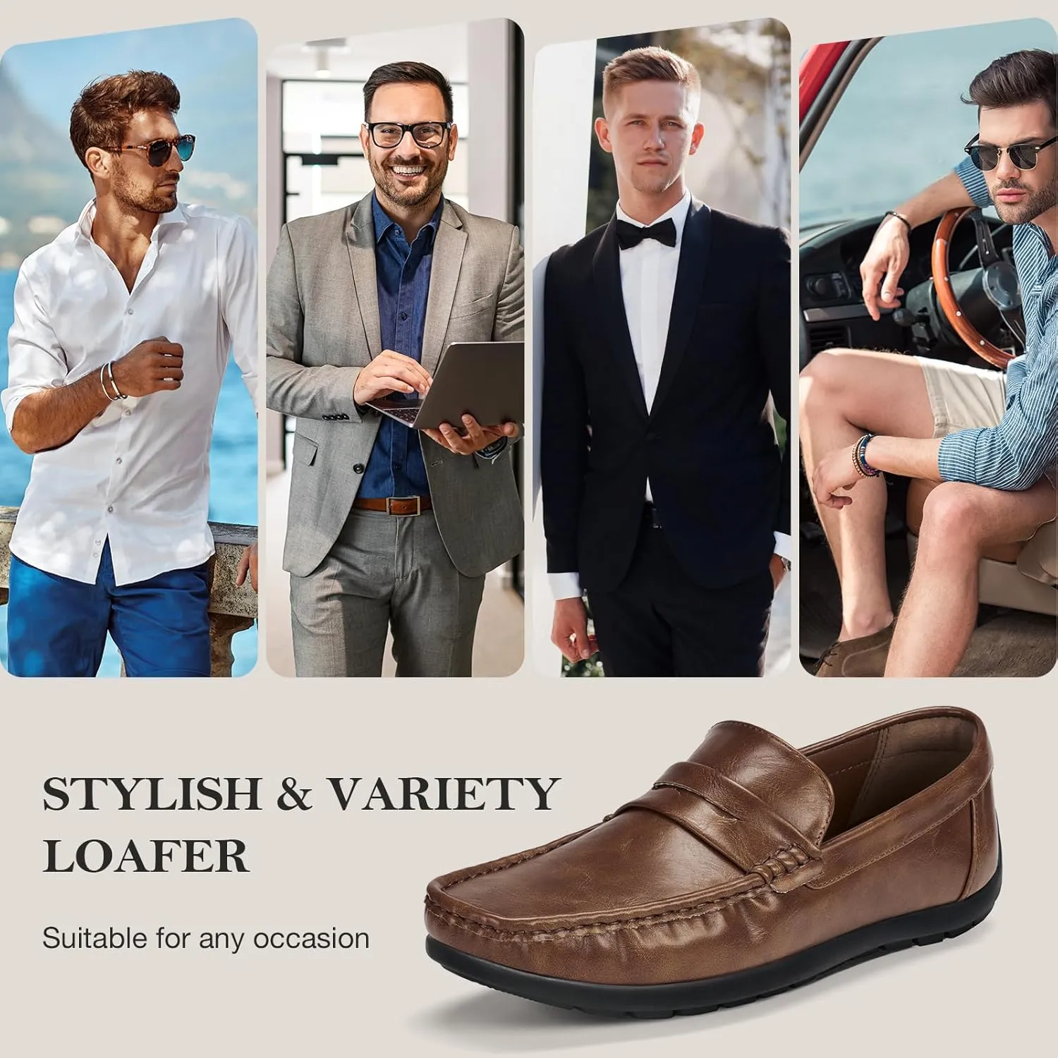 HEEZ Men's Loafers Slip On Shoes Penny Loafers Dress Shoes Leather Casual Driving Boat Shoes for Men