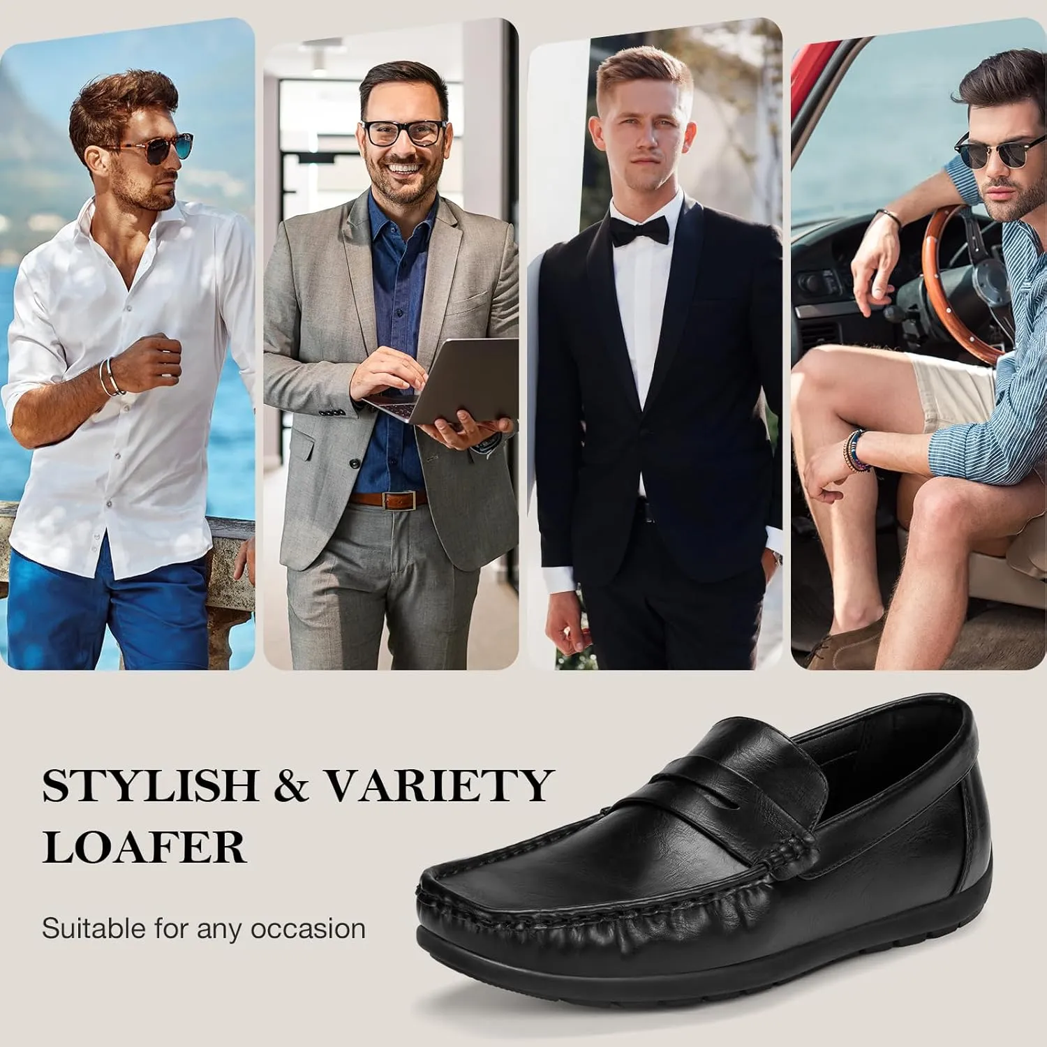 HEEZ Men's Loafers Slip On Shoes Penny Loafers Dress Shoes Leather Casual Driving Boat Shoes for Men