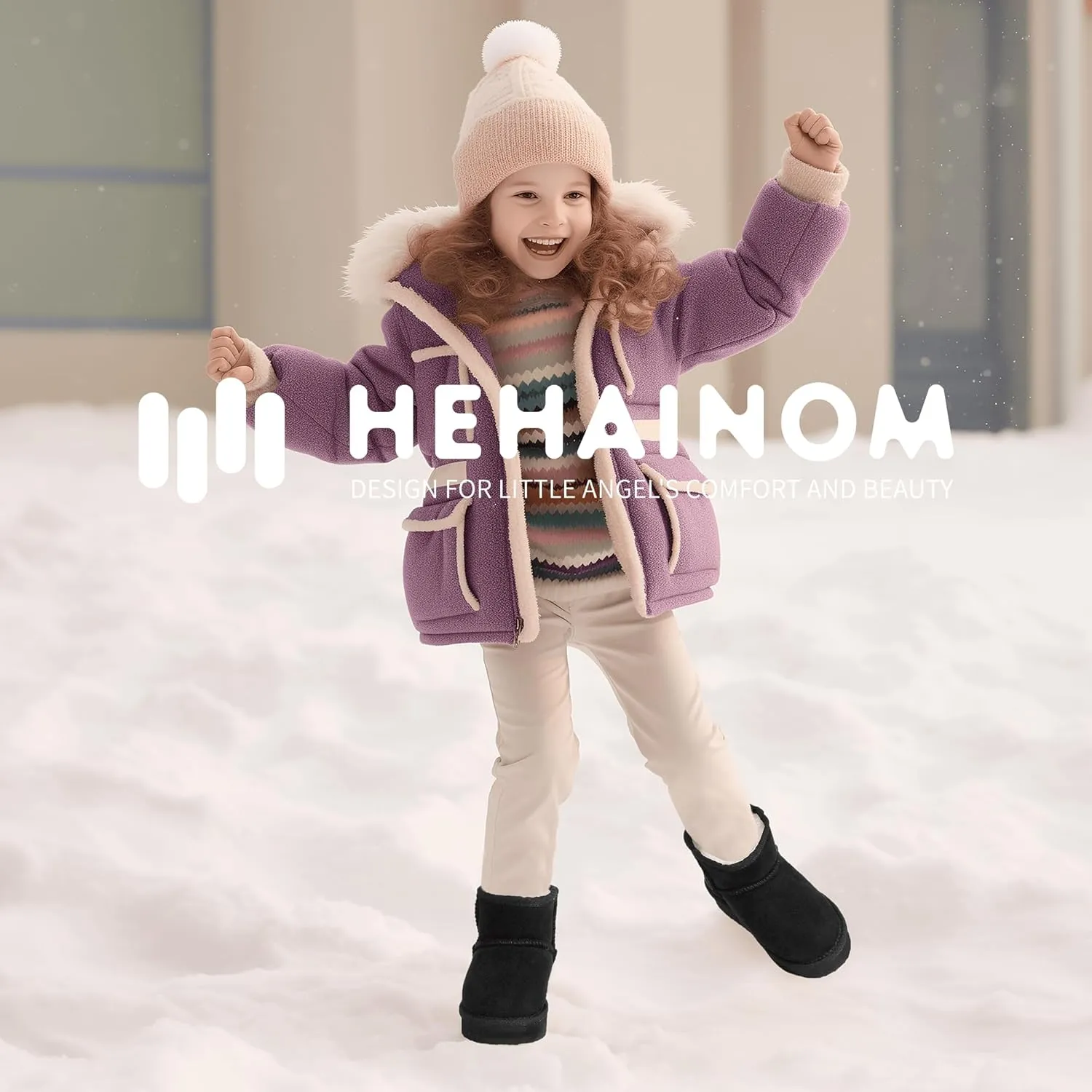 Hehainom Girls Boys Snow Boots Faux Fur Lined Warm Shoes for Toddler Little Big Kid Winter Ankle Boots