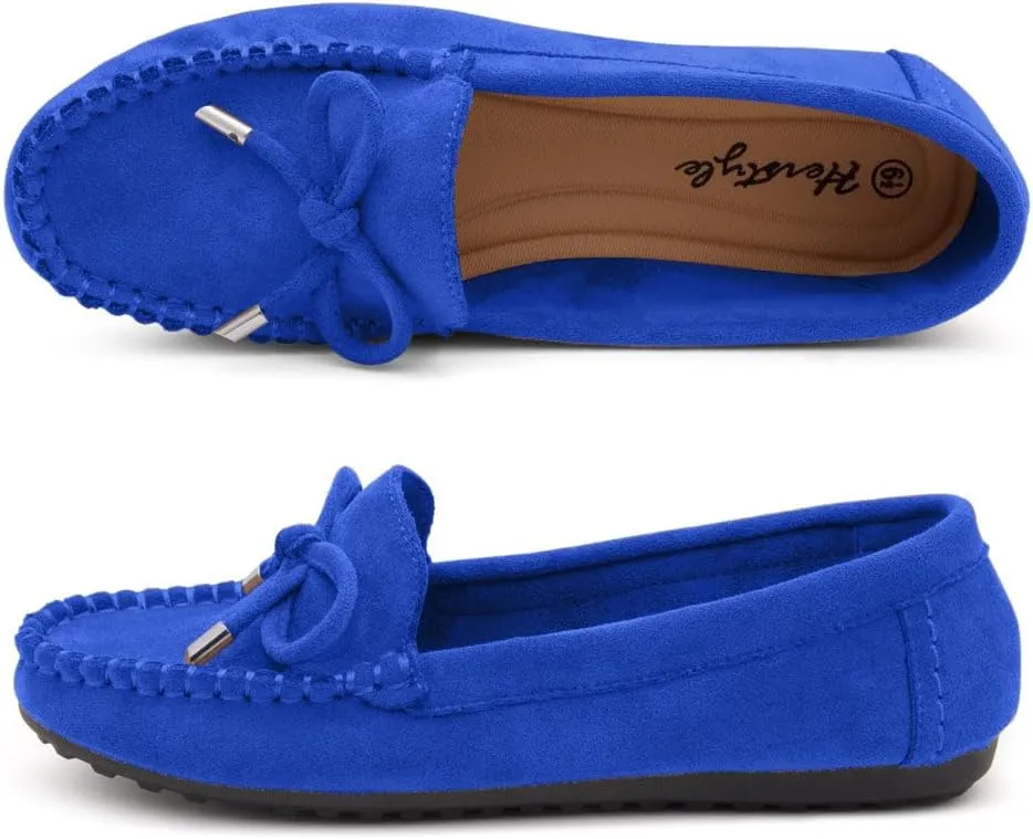 Herstyle Canal Women's Penny Loafers - Slip-On Flat Shoes, Driving Moccasins for Business Casual & Work, Comfortable Flats with Cushioned Footbed, Round Toe & Bow Knot