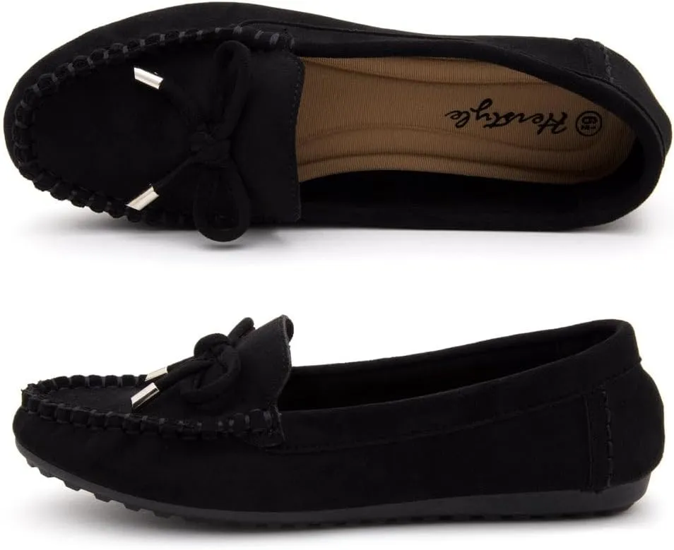 Herstyle Canal Women's Penny Loafers - Slip-On Flat Shoes, Driving Moccasins for Business Casual & Work, Comfortable Flats with Cushioned Footbed, Round Toe & Bow Knot