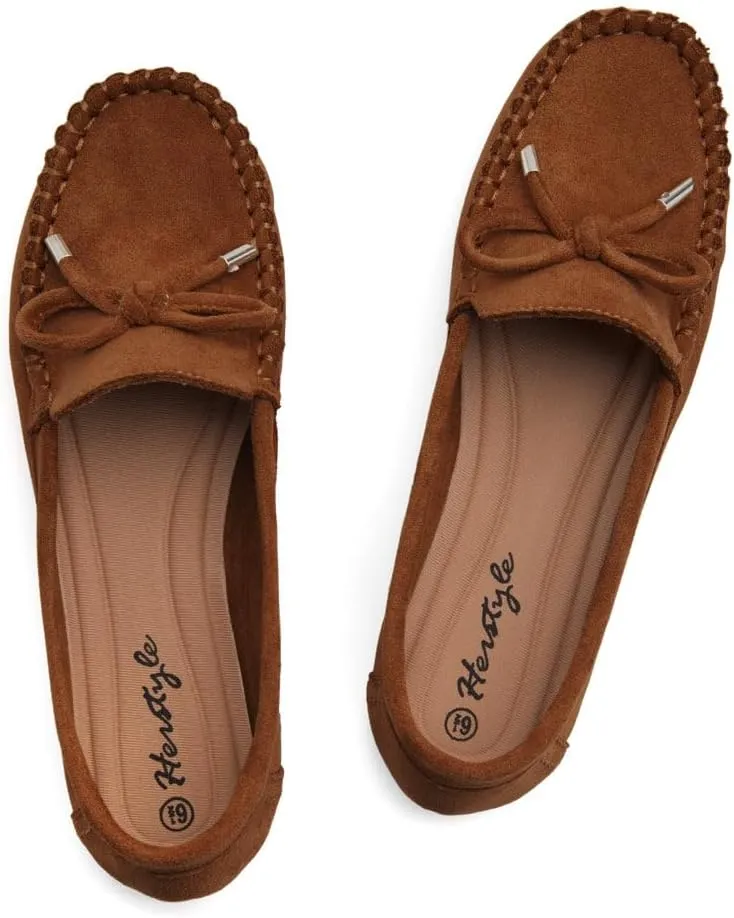 Herstyle Canal Women's Penny Loafers - Slip-On Flat Shoes, Driving Moccasins for Business Casual & Work, Comfortable Flats with Cushioned Footbed, Round Toe & Bow Knot