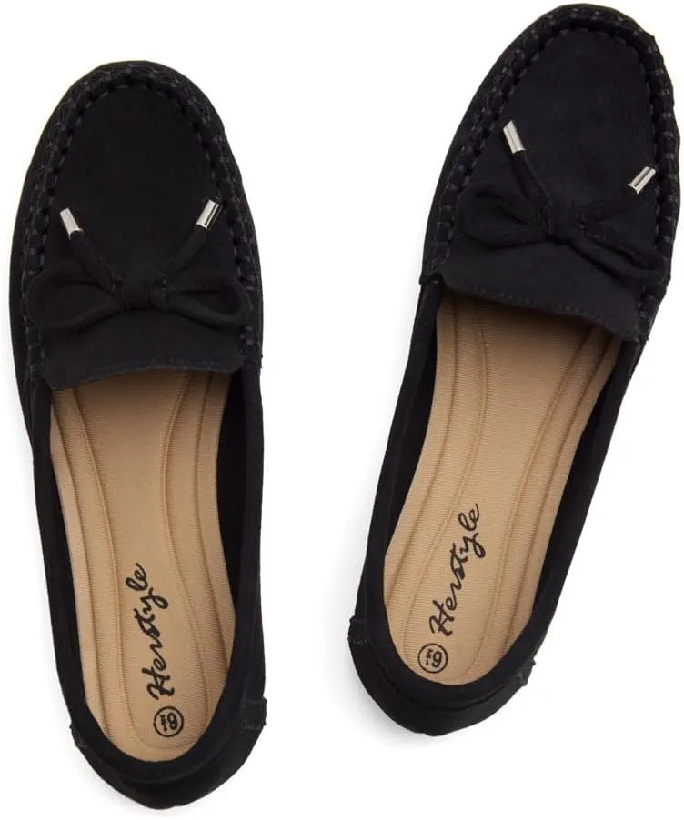 Herstyle Canal Women's Penny Loafers - Slip-On Flat Shoes, Driving Moccasins for Business Casual & Work, Comfortable Flats with Cushioned Footbed, Round Toe & Bow Knot