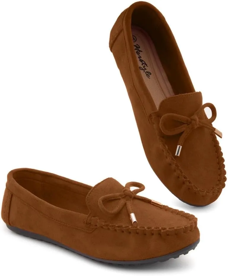 Herstyle Canal Women's Penny Loafers - Slip-On Flat Shoes, Driving Moccasins for Business Casual & Work, Comfortable Flats with Cushioned Footbed, Round Toe & Bow Knot