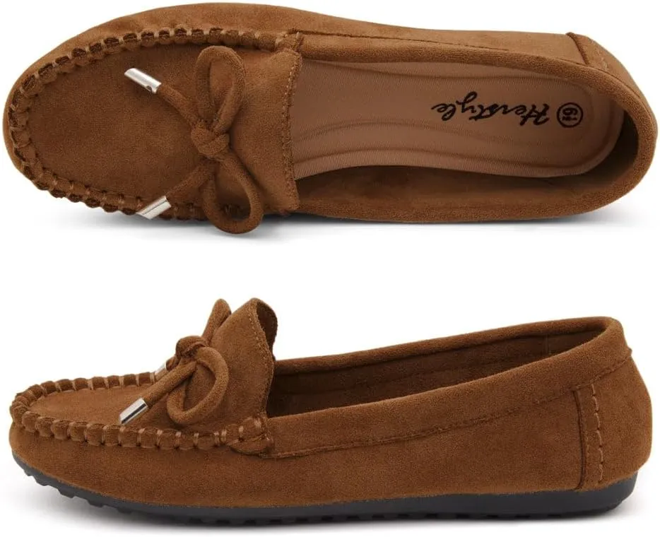 Herstyle Canal Women's Penny Loafers - Slip-On Flat Shoes, Driving Moccasins for Business Casual & Work, Comfortable Flats with Cushioned Footbed, Round Toe & Bow Knot