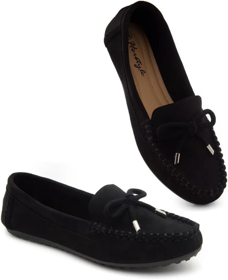 Herstyle Canal Women's Penny Loafers - Slip-On Flat Shoes, Driving Moccasins for Business Casual & Work, Comfortable Flats with Cushioned Footbed, Round Toe & Bow Knot