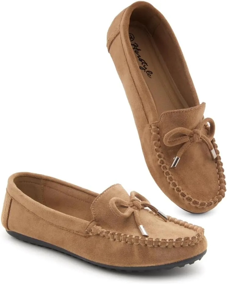 Herstyle Canal Women's Penny Loafers - Slip-On Flat Shoes, Driving Moccasins for Business Casual & Work, Comfortable Flats with Cushioned Footbed, Round Toe & Bow Knot