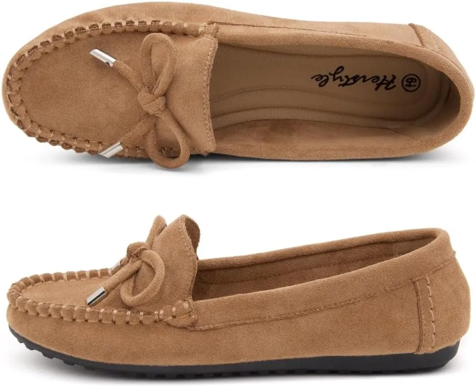 Herstyle Canal Women's Penny Loafers - Slip-On Flat Shoes, Driving Moccasins for Business Casual & Work, Comfortable Flats with Cushioned Footbed, Round Toe & Bow Knot