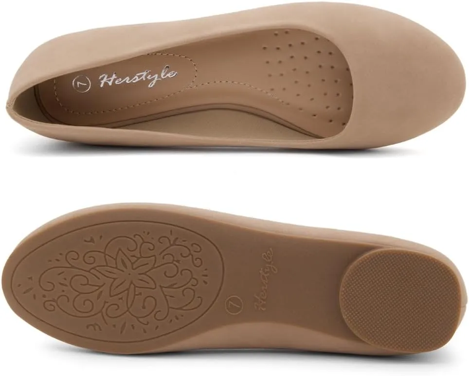 Herstyle Ever Memory Women's Ballet Flats Dressy Flat Shoes Almond Toe Ballerina Comfortable Slip-On Casual Flats for Daily Wear Work Office and Party