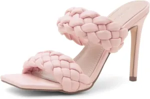 Herstyle Womens Lilah Braided heeled Sandals Square Open Toe Stiletto Heels Double Strappy Dress Casual Pumps Mules