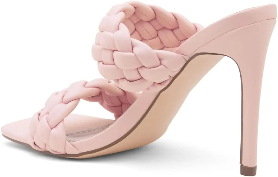 Herstyle Womens Lilah Braided heeled Sandals Square Open Toe Stiletto Heels Double Strappy Dress Casual Pumps Mules