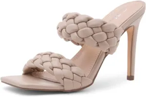 Herstyle Womens Lilah Braided heeled Sandals Square Open Toe Stiletto Heels Double Strappy Dress Casual Pumps Mules