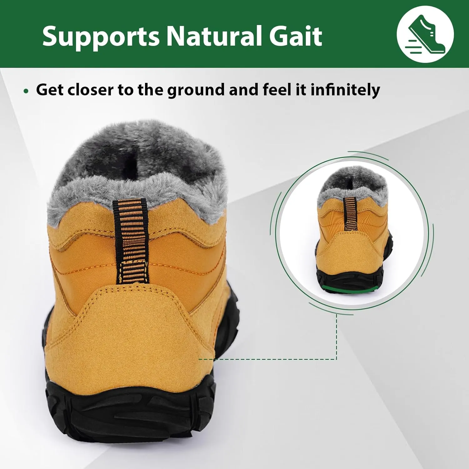 Hike Winter Barefoot Shoes Women Men, Winter Snow Boots Minimalist Suede Slouchy Shoes Waterproof & Wide Toe Box & Non-Slip Running Walking Boots Sneakers