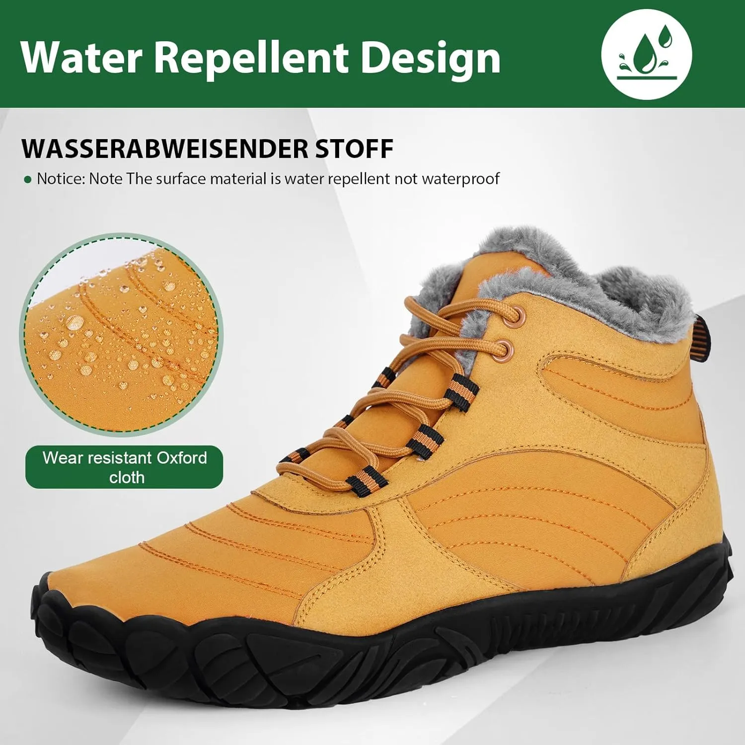 Hike Winter Barefoot Shoes Women Men, Winter Snow Boots Minimalist Suede Slouchy Shoes Waterproof & Wide Toe Box & Non-Slip Running Walking Boots Sneakers