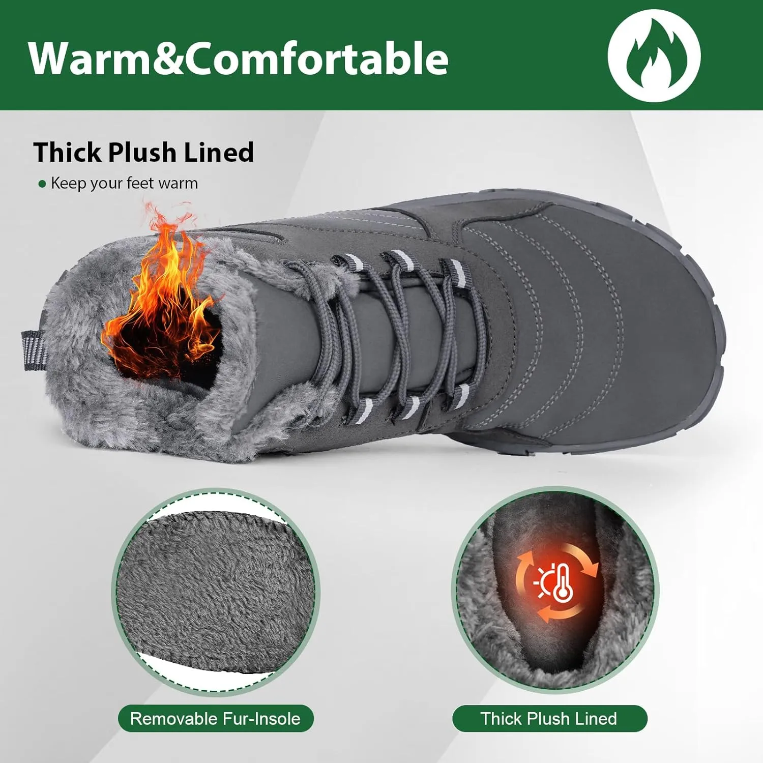 Hike Winter Barefoot Shoes Women Men, Winter Snow Boots Minimalist Suede Slouchy Shoes Waterproof & Wide Toe Box & Non-Slip Running Walking Boots Sneakers