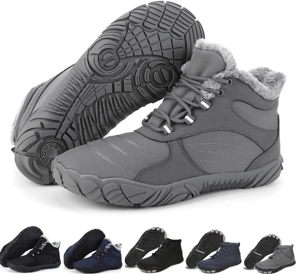 Hike Winter Barefoot Shoes Women Men, Winter Snow Boots Minimalist Suede Slouchy Shoes Waterproof & Wide Toe Box & Non-Slip Running Walking Boots Sneakers