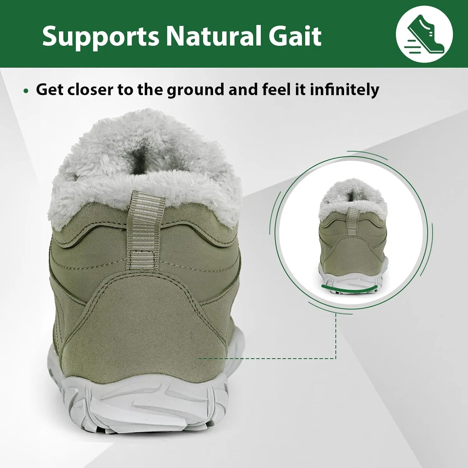 Hike Winter Barefoot Shoes Women Men, Winter Snow Boots Minimalist Suede Slouchy Shoes Waterproof & Wide Toe Box & Non-Slip Running Walking Boots Sneakers