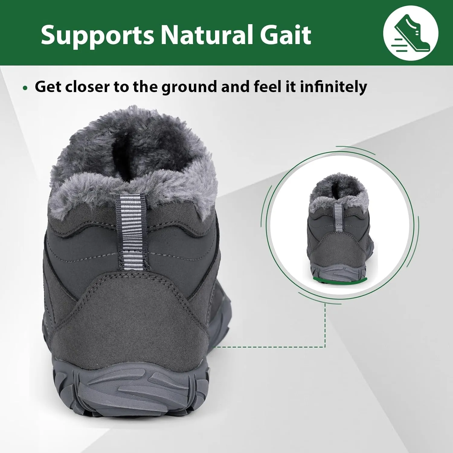 Hike Winter Barefoot Shoes Women Men, Winter Snow Boots Minimalist Suede Slouchy Shoes Waterproof & Wide Toe Box & Non-Slip Running Walking Boots Sneakers