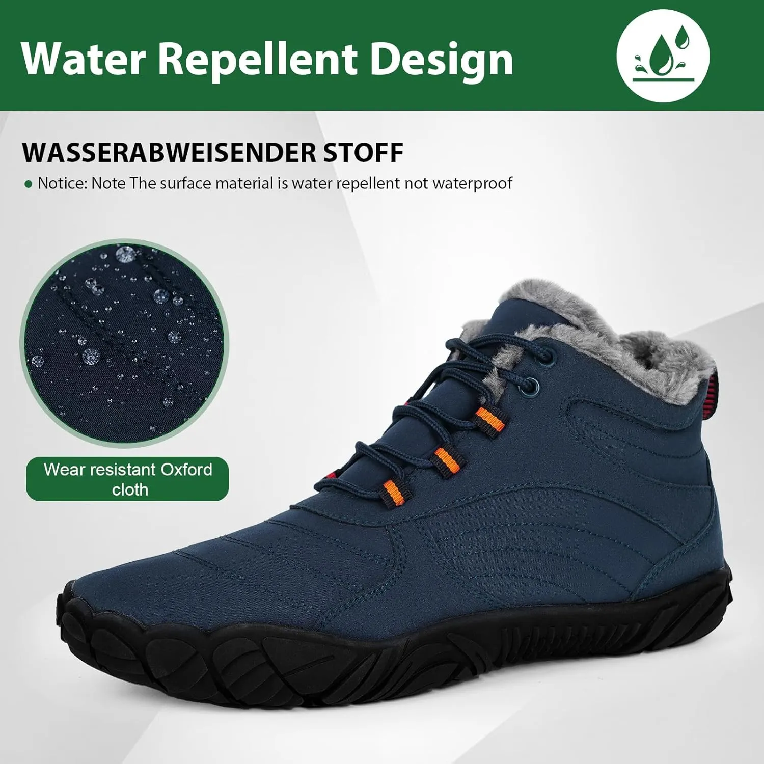 Hike Winter Barefoot Shoes Women Men, Winter Snow Boots Minimalist Suede Slouchy Shoes Waterproof & Wide Toe Box & Non-Slip Running Walking Boots Sneakers
