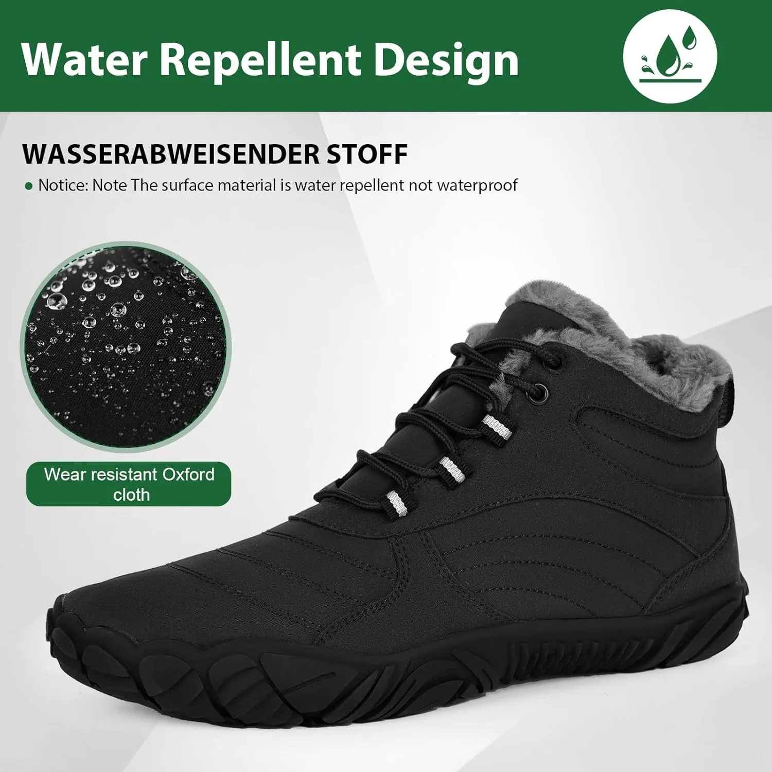 Hike Winter Barefoot Shoes Women Men, Winter Snow Boots Minimalist Suede Slouchy Shoes Waterproof & Wide Toe Box & Non-Slip Running Walking Boots Sneakers