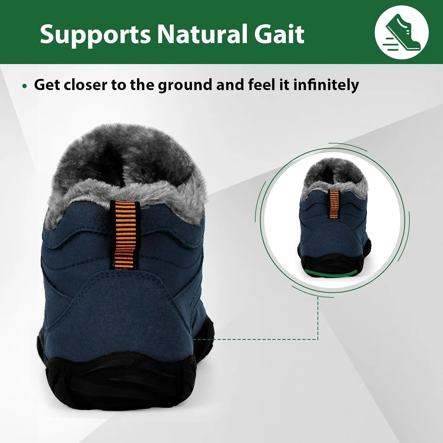 Hike Winter Barefoot Shoes Women Men, Winter Snow Boots Minimalist Suede Slouchy Shoes Waterproof & Wide Toe Box & Non-Slip Running Walking Boots Sneakers