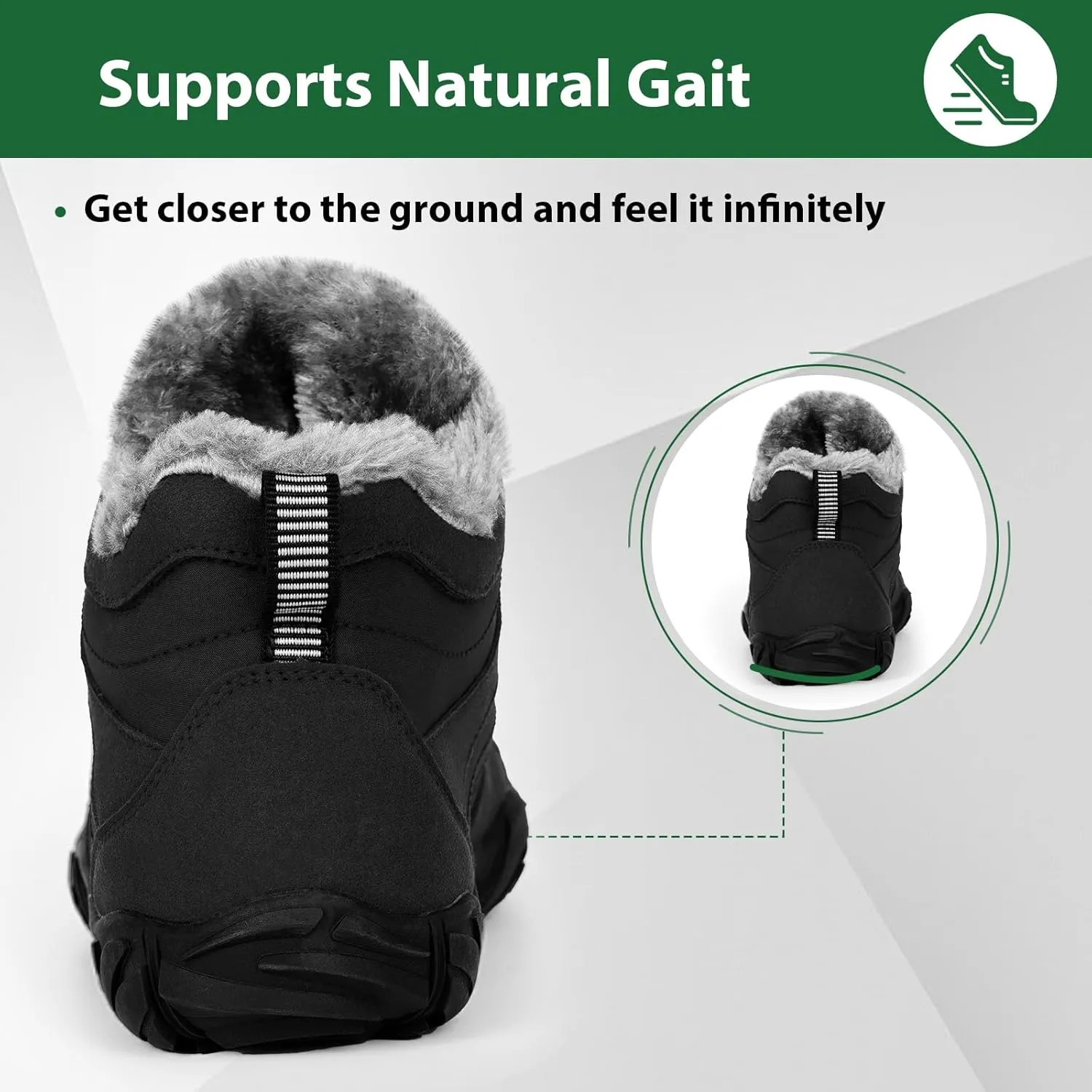 Hike Winter Barefoot Shoes Women Men, Winter Snow Boots Minimalist Suede Slouchy Shoes Waterproof & Wide Toe Box & Non-Slip Running Walking Boots Sneakers
