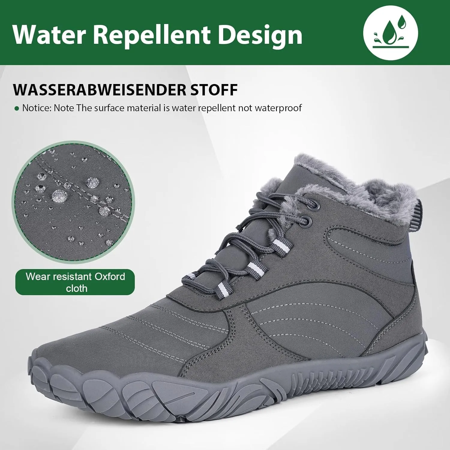 Hike Winter Barefoot Shoes Women Men, Winter Snow Boots Minimalist Suede Slouchy Shoes Waterproof & Wide Toe Box & Non-Slip Running Walking Boots Sneakers