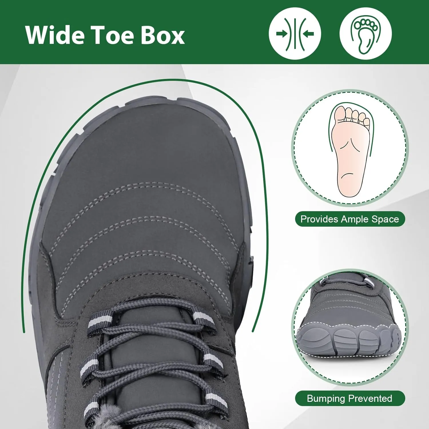 Hike Winter Barefoot Shoes Women Men, Winter Snow Boots Minimalist Suede Slouchy Shoes Waterproof & Wide Toe Box & Non-Slip Running Walking Boots Sneakers