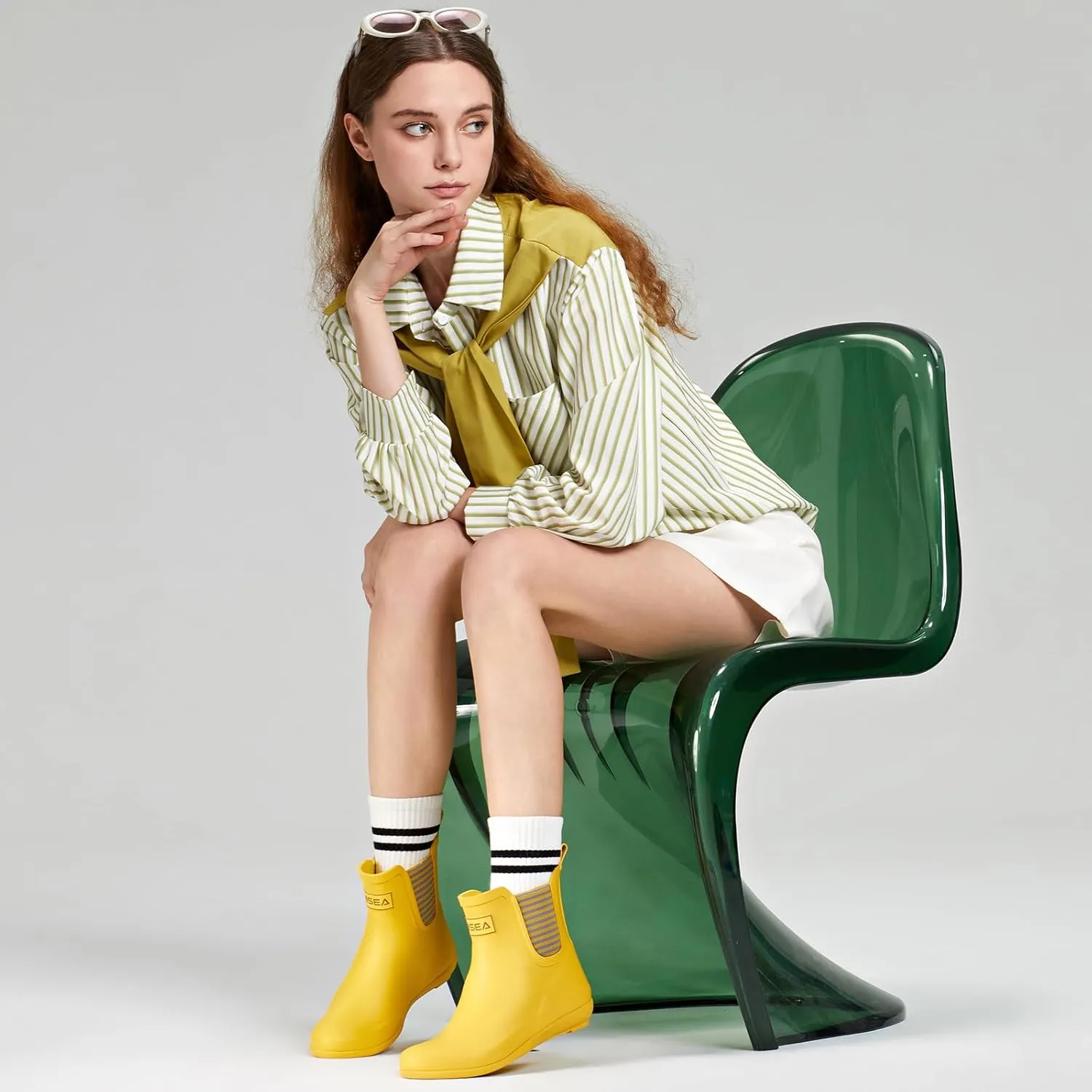 HISEA Women's Ankle Rain Boots Waterproof Chelsea Boots Rubber Garden Shoes Wedge Heel Anti-Slipping Rainboots for Ladies with Comfort Insole Short Rain Shoes Outdoor Work Booties