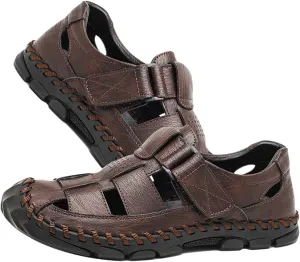 HNVAVQ Men's Sport Sandals Closed Toe Breathable Summer Fisherman Beach Shoes Leather Sandals