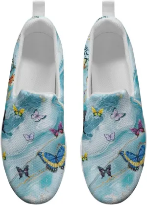 Howilath Butterfly Print Slip on Sneakers Women Platform Shoes Anti-Skid Jogging Sneakers Rocking Bottom Loafers
