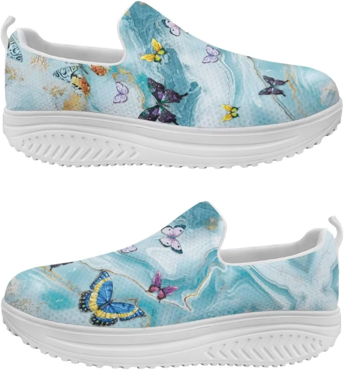Howilath Butterfly Print Slip on Sneakers Women Platform Shoes Anti-Skid Jogging Sneakers Rocking Bottom Loafers