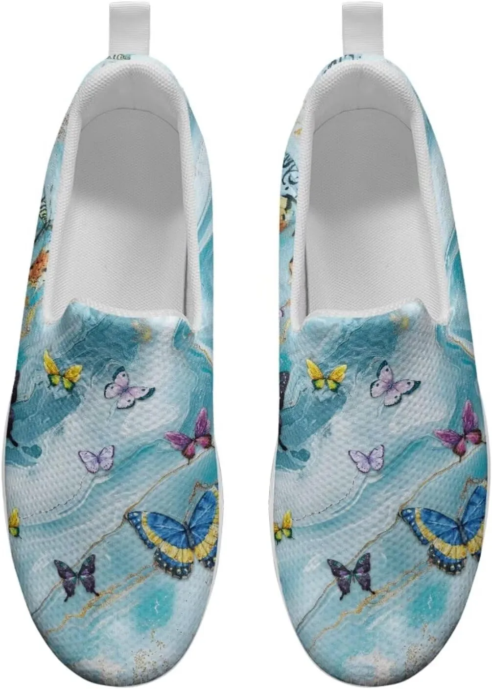 Howilath Butterfly Print Slip on Sneakers Women Platform Shoes Anti-Skid Jogging Sneakers Rocking Bottom Loafers