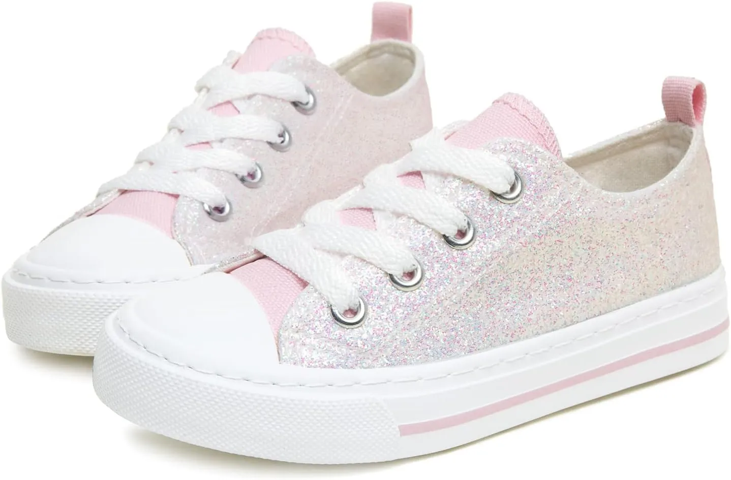 HugRain Little Girls Kids Classic Sparkle Low Top Lace Up Sneakers Walking Shoes