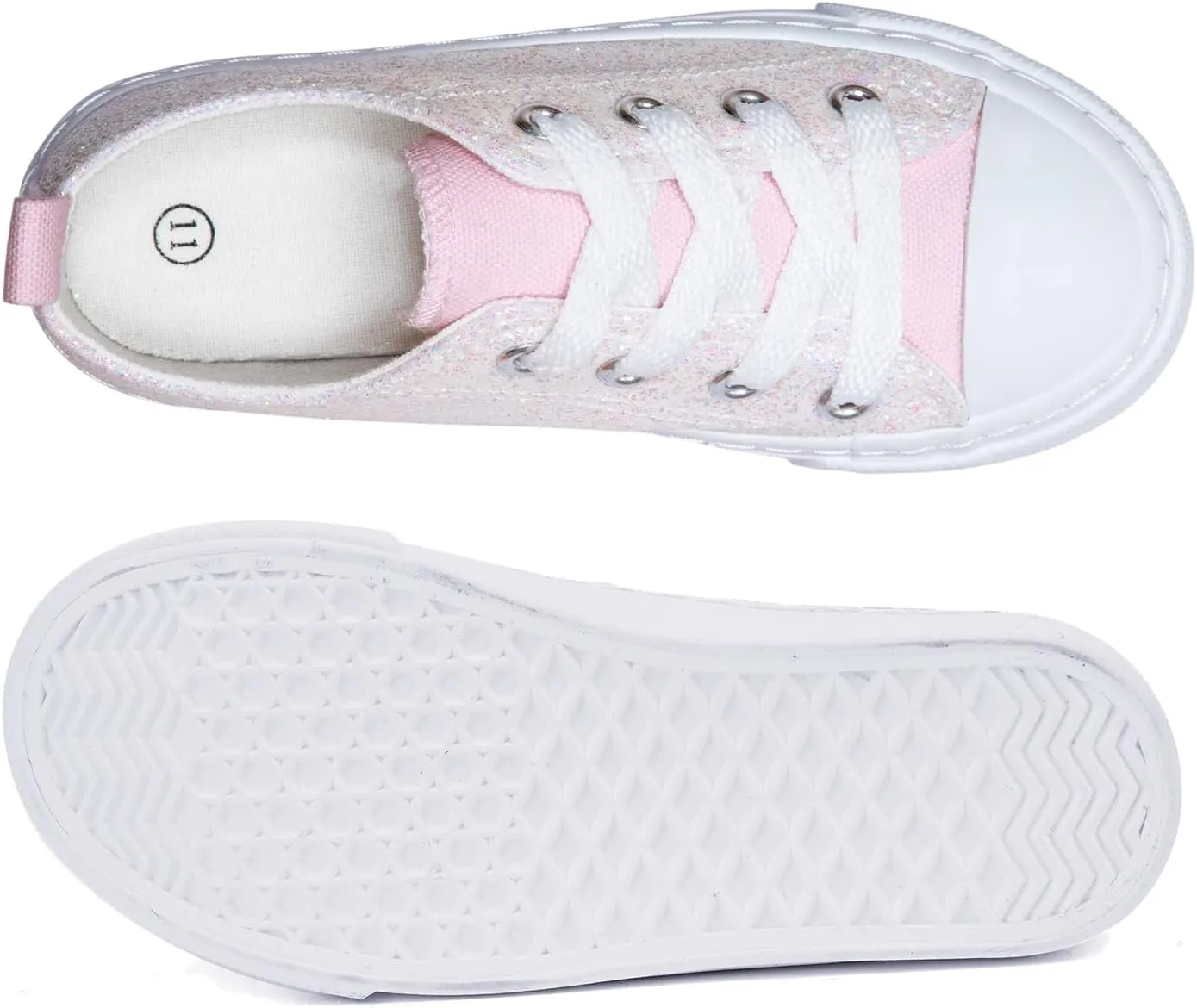 HugRain Little Girls Kids Classic Sparkle Low Top Lace Up Sneakers Walking Shoes