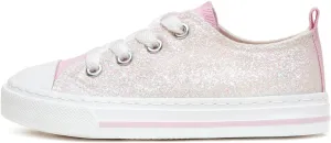 HugRain Little Girls Kids Classic Sparkle Low Top Lace Up Sneakers Walking Shoes