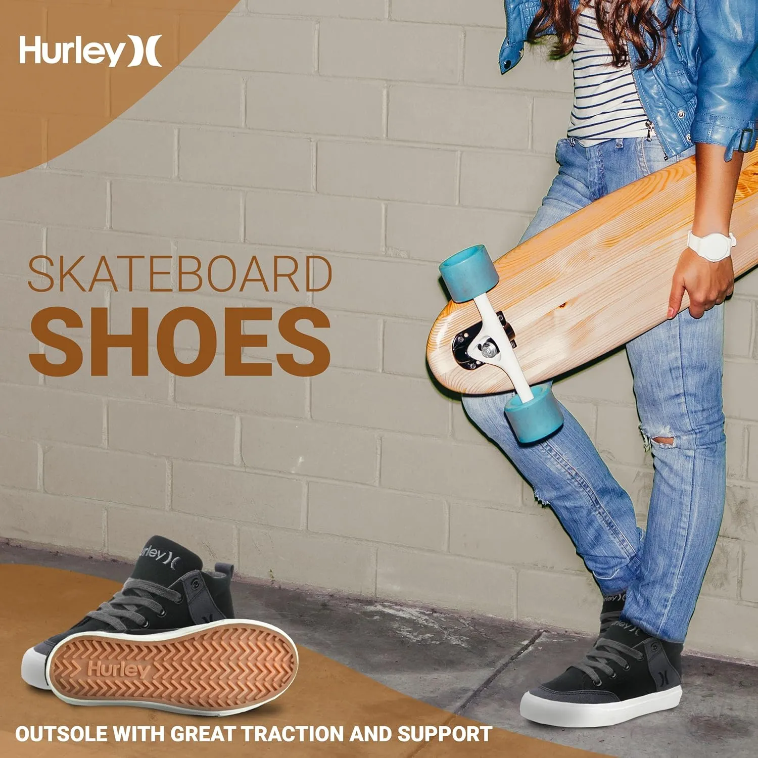 Hurley Roddy Kids High Top Skateboard Sneakers, Sports Shoes for Boys and Girls