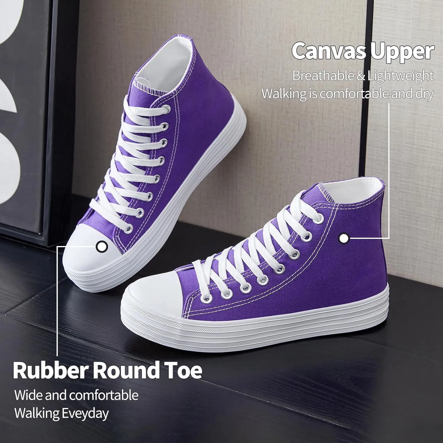 HYPOCRUTE Womens High Top Sneakers Classic Canvas Shoes for Women Lace Up Canvas Sneakers Casual Tennis Shoes for Walking