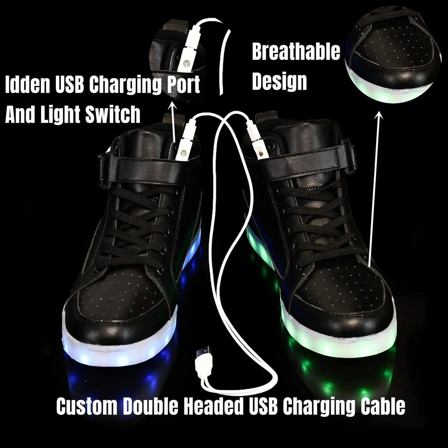 IGxx LED Light Up High Top Sneakers - USB Rechargeable, Glowing, Flashing Shoes for Men, Women & Kids
