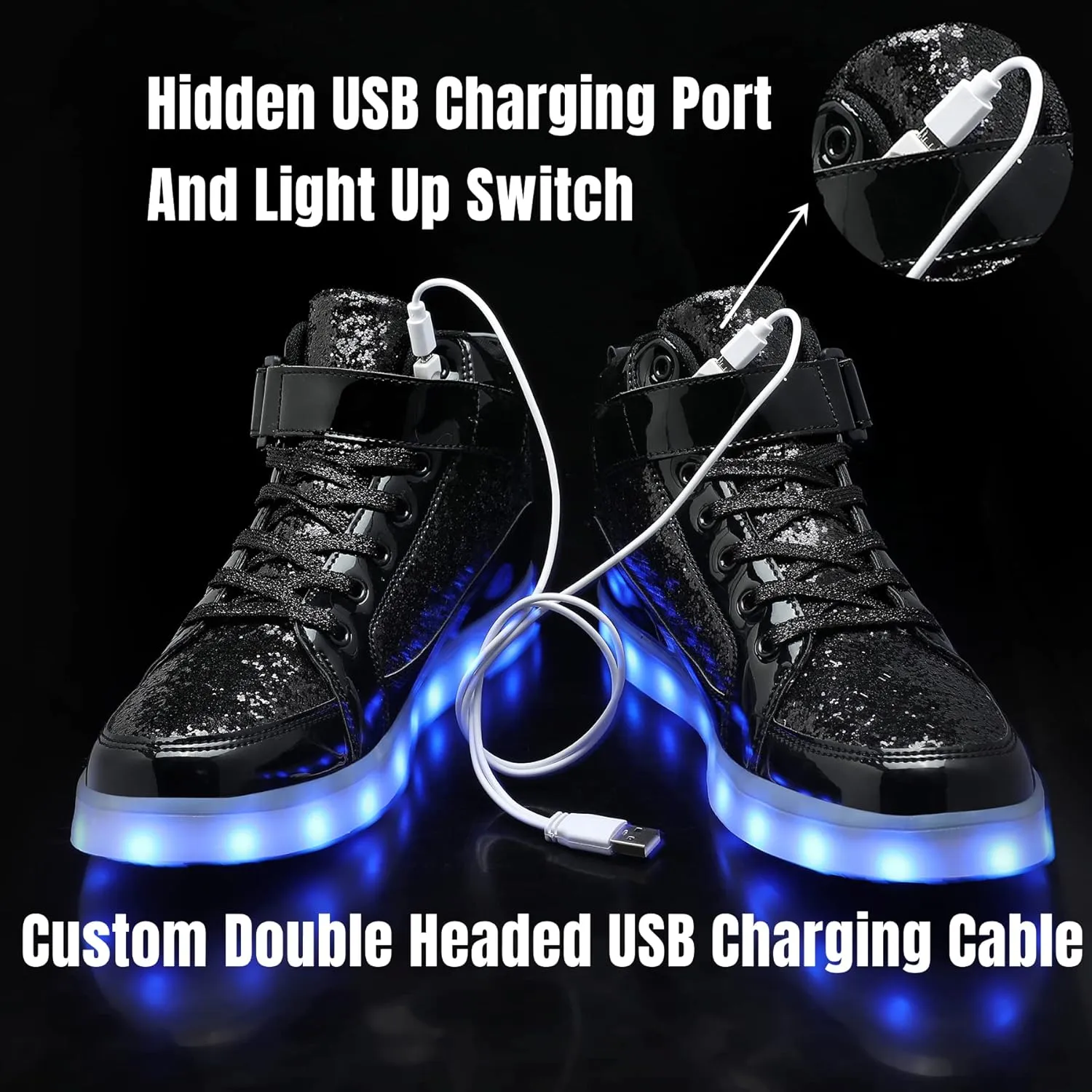 IGxx LED Light Up High Top Sneakers - USB Rechargeable, Glowing, Flashing Shoes for Men, Women & Kids