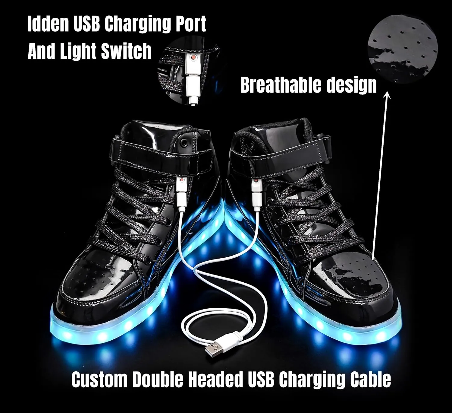 IGxx LED Light Up High Top Sneakers - USB Rechargeable, Glowing, Flashing Shoes for Men, Women & Kids