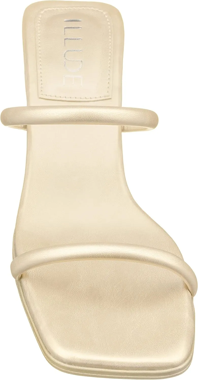 ILLUDE Women's Mules Square Toe Two Strap Low Heeled Sandals
