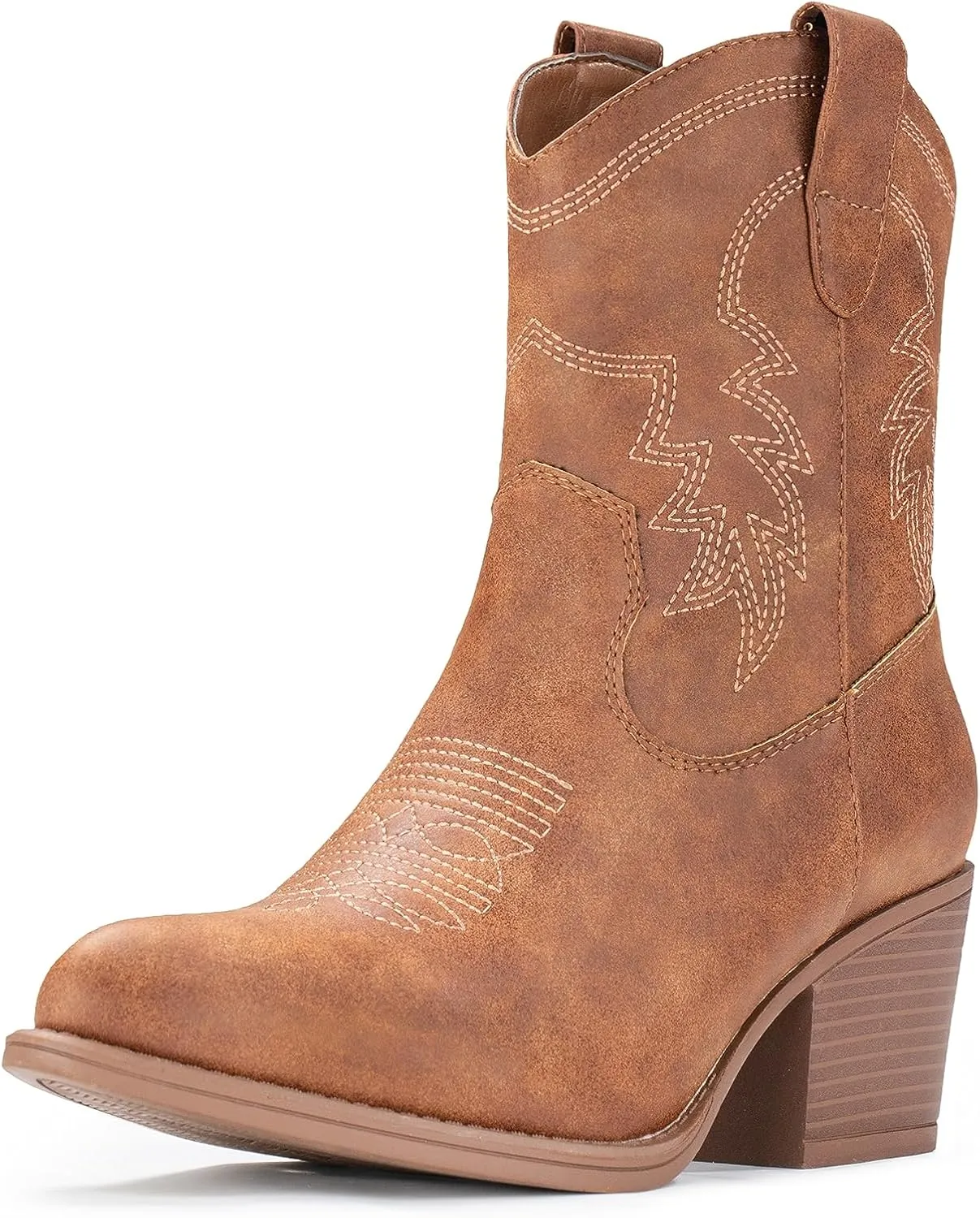 IXU Cowboy Boots for Women Ankle Cowgirl Booties Wide Mid Calf Pointed Toe Western Boots Short Chunky Classic Booties