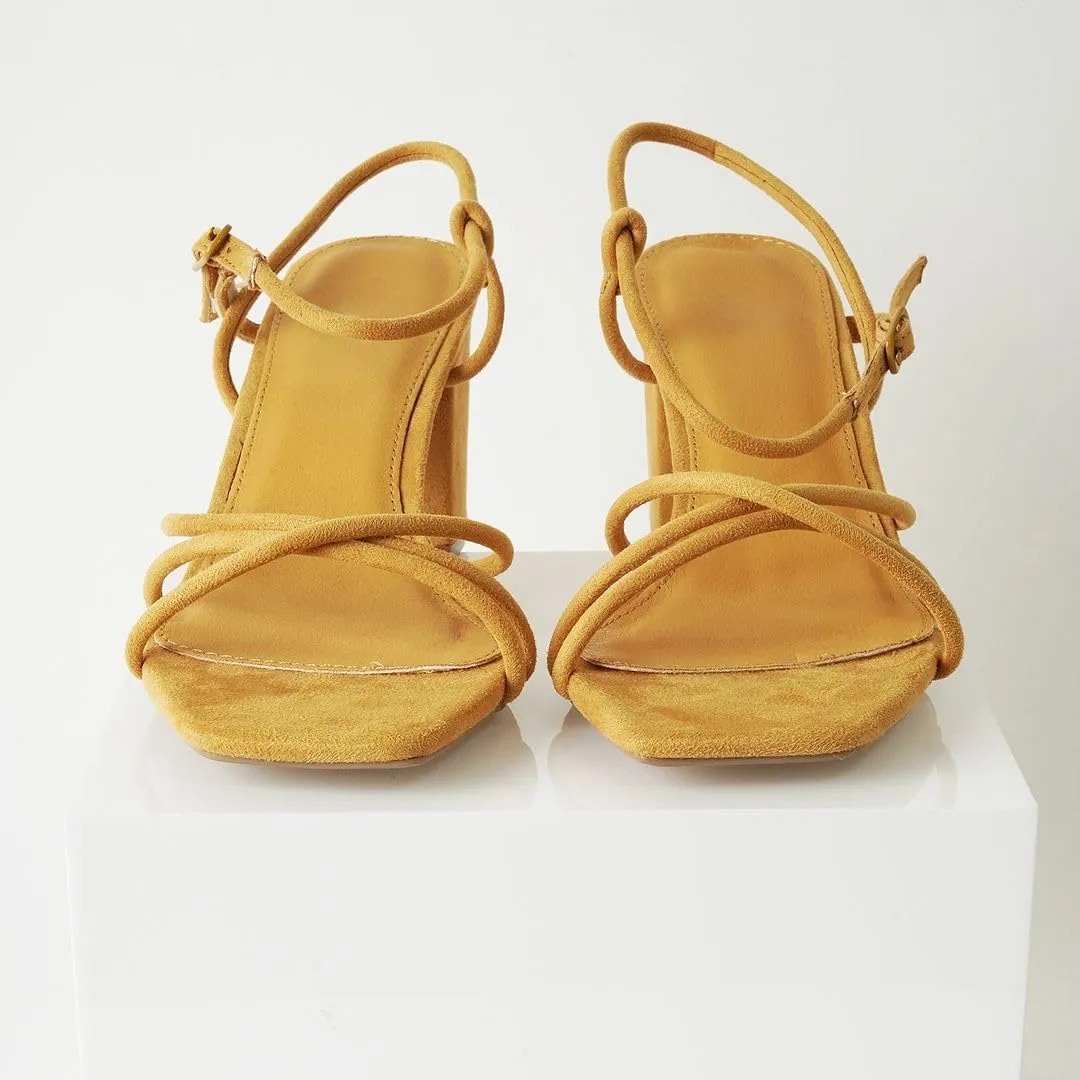J. Adams Camila Sandals for Women - Square Open Toe Strappy Mid Block Heels