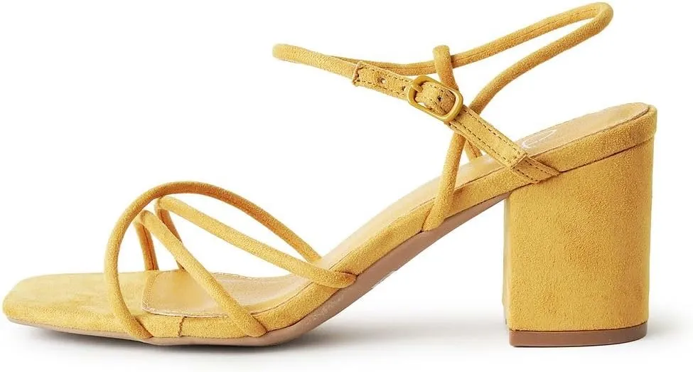 J. Adams Camila Sandals for Women - Square Open Toe Strappy Mid Block Heels