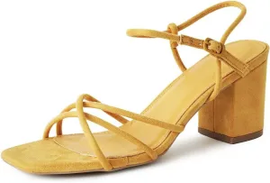 J. Adams Camila Sandals for Women - Square Open Toe Strappy Mid Block Heels