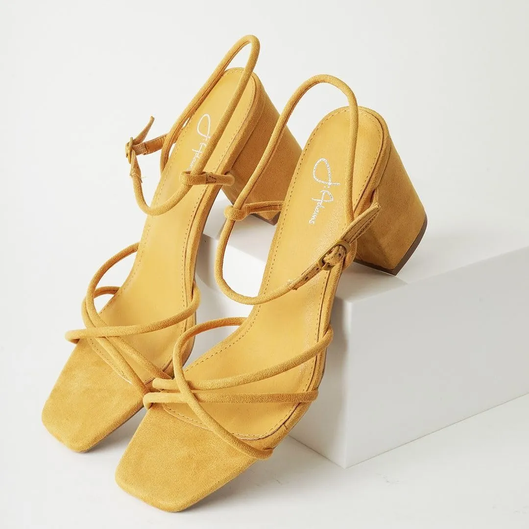 J. Adams Camila Sandals for Women - Square Open Toe Strappy Mid Block Heels